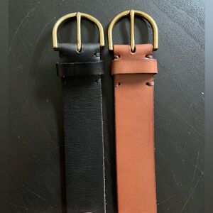American Eagle Outfitters Black and Brown Leather Belts with Brass Buckles